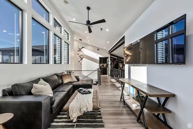 840 W Hilltop Ct, Francis, UT 84036 - living room with recessed lighting, ceiling fan, and wood finished floors