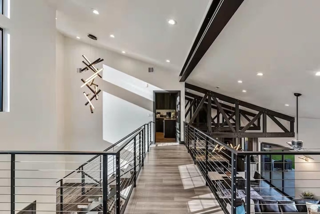 840 W Hilltop Ct, Francis, UT 84036 - stairs featuring wood finished floors, visible vents, and recessed lighting