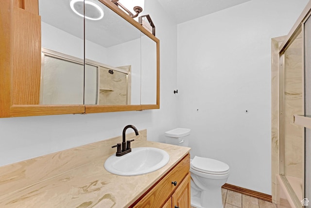 8693 S Vaquero Dr, Sandy, UT 84094 - bathroom with vanity, toilet, baseboards, and bath / shower combo with glass door