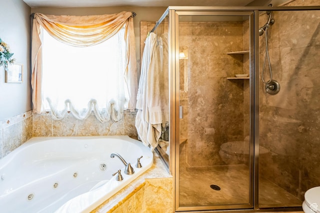 9575 Aztec Dr, Cedar Hills, UT 84062 - bathroom with a whirlpool tub, toilet, and a stall shower