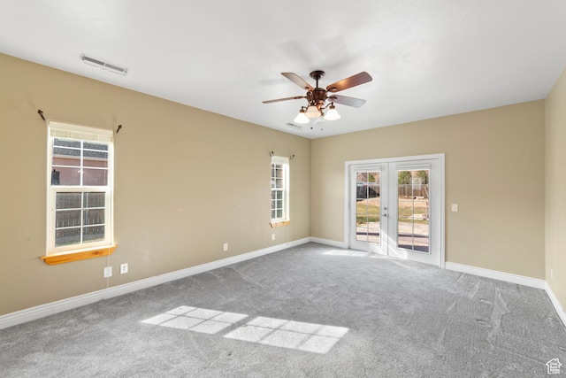 4224 Valle Del Sol, Moab, UT 84532 - carpeted empty room featuring ceiling fan, french doors, visible vents, and baseboards