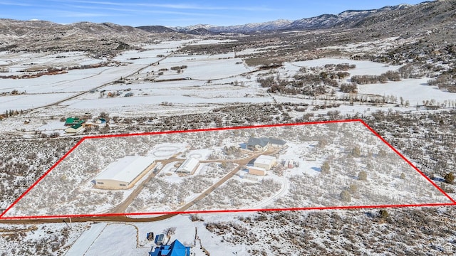 11680 E 29130 N, Fairview, UT 84629 - snowy aerial view with property boundaries highlighted and a mountain view