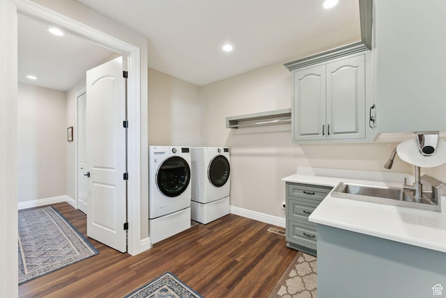 11680 E 29130 N, Fairview, UT 84629 - washroom with washing machine and dryer, baseboards, cabinet space, dark wood-type flooring, and recessed lighting