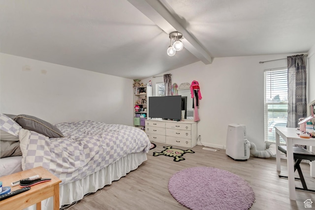 3734 S Bannock St, West Valley City, UT 84120 - bedroom featuring lofted ceiling with beams, light wood-style floors, and baseboards