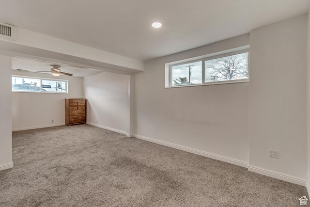 3734 S Bannock St, West Valley City, UT 84120 - basement with a healthy amount of sunlight, carpet, visible vents, and baseboards