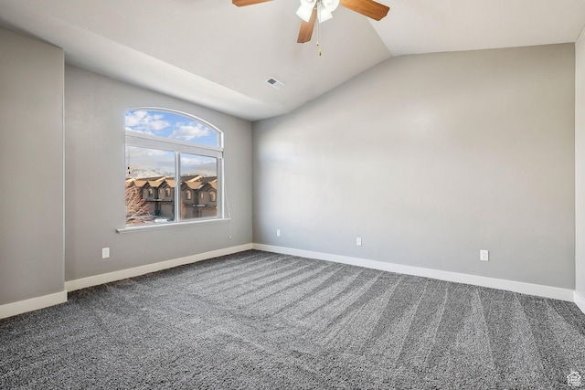 2887 N 1175 W, Layton, UT 84041 - spare room featuring lofted ceiling, dark colored carpet, ceiling fan, and baseboards