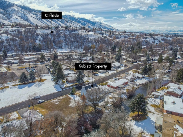 1045 Fox Farm Rd, Logan, UT 84321 - snowy aerial view with a mountain view