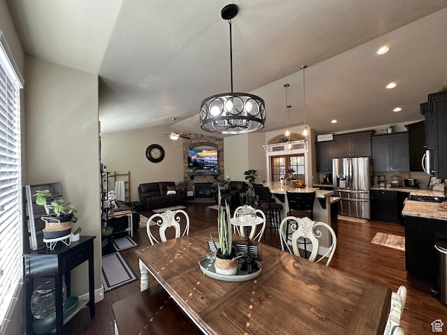 338 S 1230 E, Tooele, UT 84074 - dining room with recessed lighting, lofted ceiling, dark wood-style floors, and ceiling fan