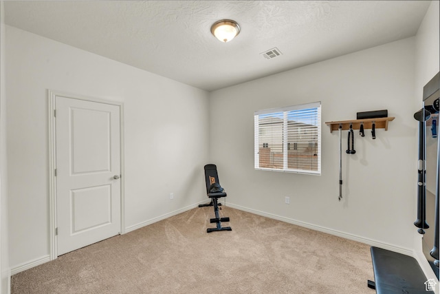 6116 S Rocky Talus Way, St George, UT 84790 - workout room with carpet, visible vents, a textured ceiling, and baseboards