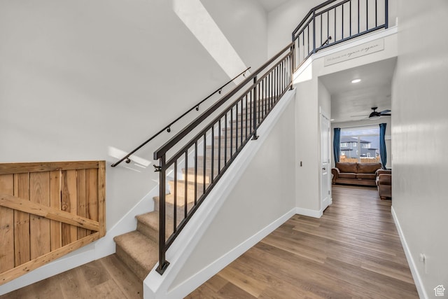 9444 N 4800 W, Elwood, UT 84337 - stairway featuring wood finished floors, baseboards, and a ceiling fan