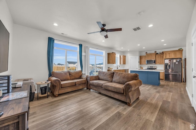 9444 N 4800 W, Elwood, UT 84337 - living area with recessed lighting, a ceiling fan, and light wood finished floors