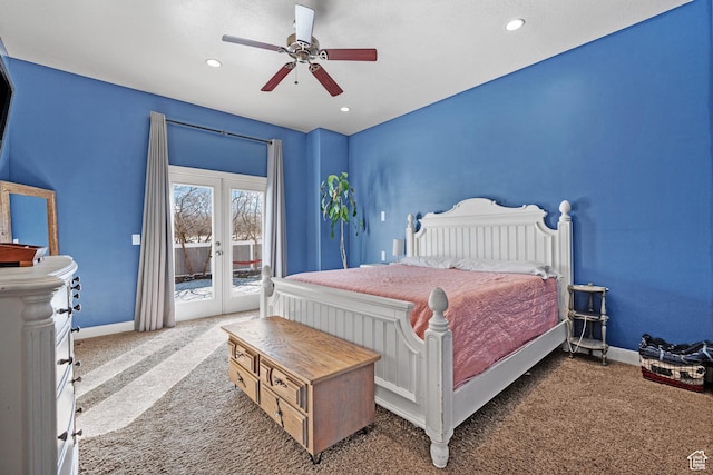 1137 S 925 E, Salem, UT 84653 - carpeted bedroom with a ceiling fan, access to exterior, french doors, and baseboards