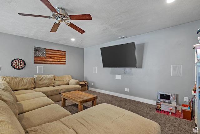 1137 S 925 E, Salem, UT 84653 - living area with visible vents, baseboards, carpet flooring, recessed lighting, and a textured ceiling