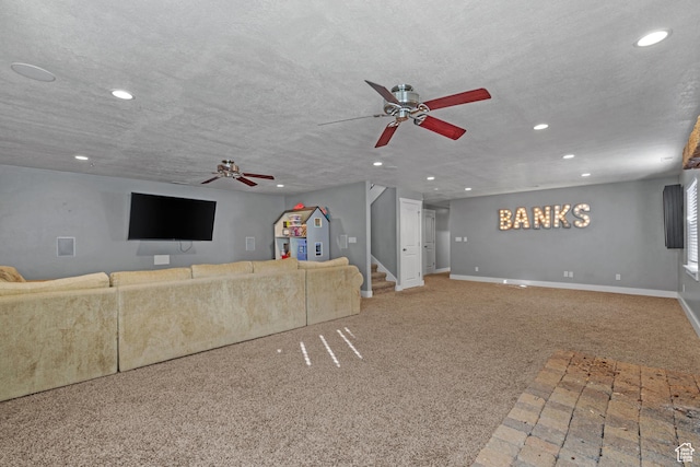 1137 S 925 E, Salem, UT 84653 - unfurnished living room with recessed lighting, stairway, a textured ceiling, and carpet
