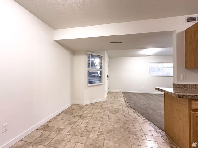 interior space with baseboards, visible vents, and stone finish flooring