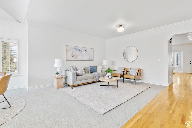 539 E Normandy Dr, Provo, UT 84604 - living area featuring light wood-style flooring, baseboards, crown molding, and arched walkways