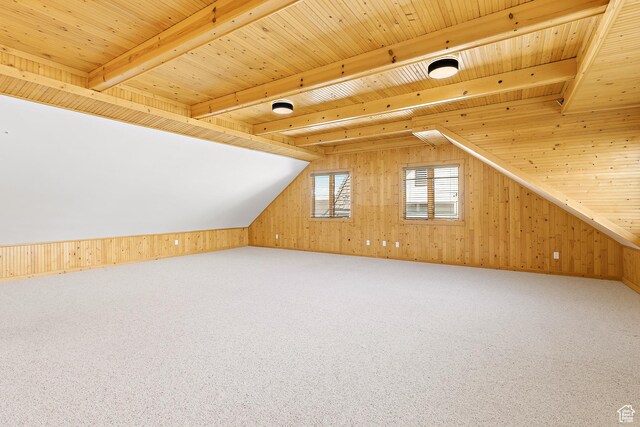 539 E Normandy Dr, Provo, UT 84604 - bonus room with carpet flooring, lofted ceiling with beams, and wooden walls