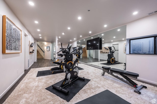 2559 Lupine Ln, Park City, UT 84060 - workout room with recessed lighting and dark wood finished floors