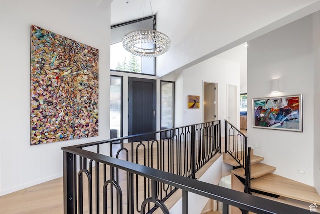 2559 Lupine Ln, Park City, UT 84060 - entrance foyer featuring a towering ceiling, light wood-style floors, and a chandelier