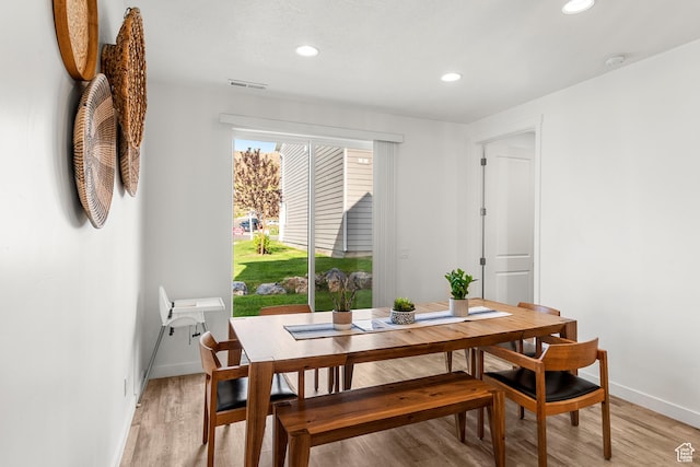529 Richland Valley St, Garden City, UT 84028 - dining space with visible vents, light wood-style flooring, recessed lighting, and baseboards