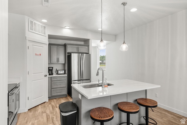 529 Richland Valley St, Garden City, UT 84028 - kitchen with a sink, electric range, gray cabinetry, and visible vents