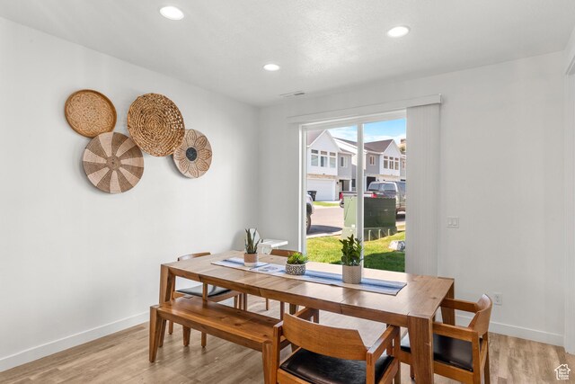 529 Richland Valley St, Garden City, UT 84028 - dining space featuring visible vents, recessed lighting, light wood-style floors, and baseboards