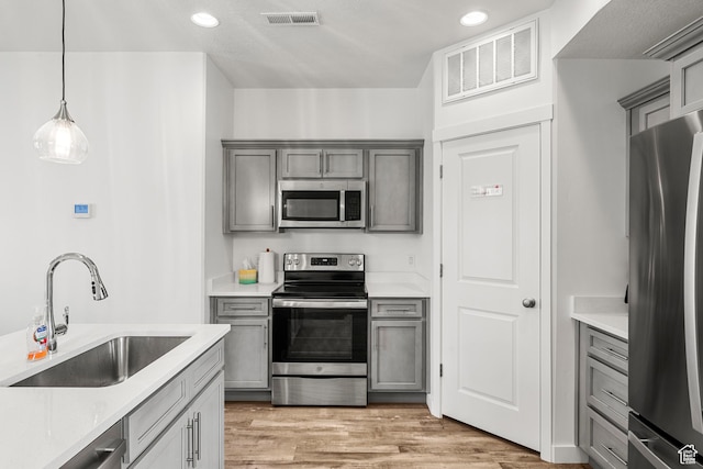 529 Richland Valley St, Garden City, UT 84028 - kitchen featuring a sink, stainless steel appliances, visible vents, and gray cabinets