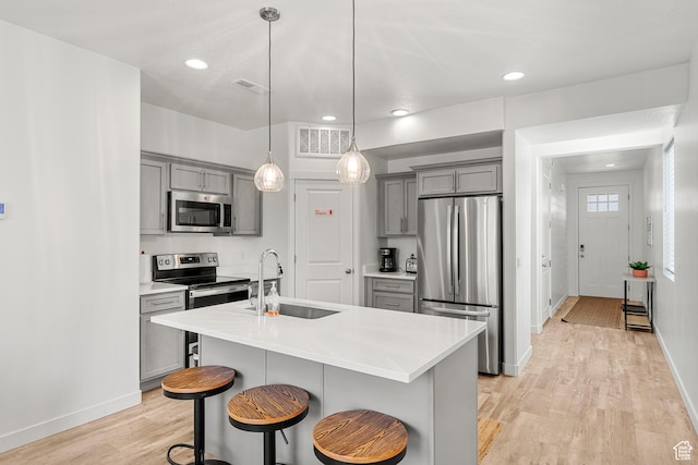 529 Richland Valley St, Garden City, UT 84028 - kitchen with a sink, visible vents, appliances with stainless steel finishes, and gray cabinetry