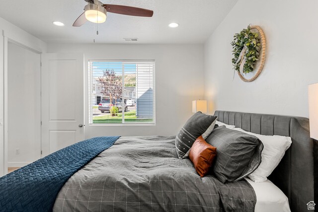 529 Richland Valley St, Garden City, UT 84028 - bedroom with recessed lighting, visible vents, and ceiling fan