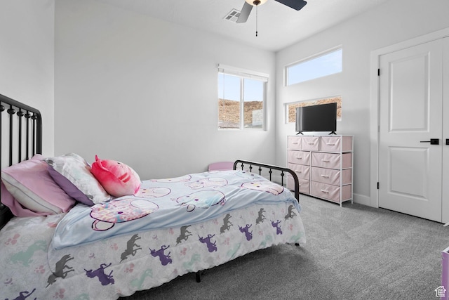6059 S Bunda Way, St George, UT 84790 - bedroom with a ceiling fan, visible vents, and carpet floors