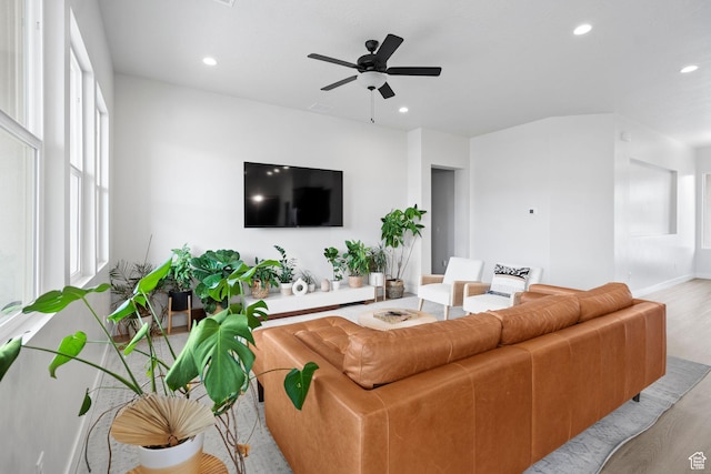 6059 S Bunda Way, St George, UT 84790 - living area with recessed lighting, baseboards, wood finished floors, and a ceiling fan