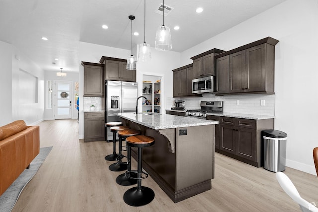 6059 S Bunda Way, St George, UT 84790 - kitchen featuring dark brown cabinetry, light wood-style flooring, visible vents, and appliances with stainless steel finishes