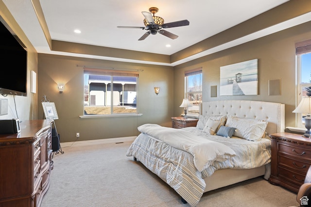 1865 S 3350 E, Heber City, UT 84032 - bedroom featuring light carpet, a raised ceiling, ceiling fan, and recessed lighting