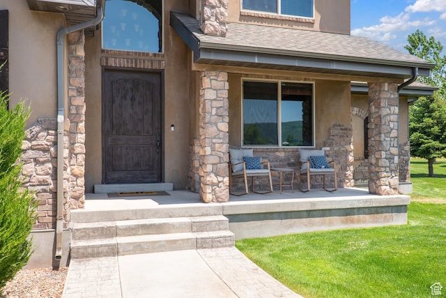 1865 S 3350 E, Heber City, UT 84032 - entrance to property featuring stone siding, covered porch, and stucco siding