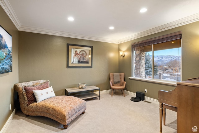 1865 S 3350 E, Heber City, UT 84032 - sitting room with crown molding, carpet flooring, and recessed lighting