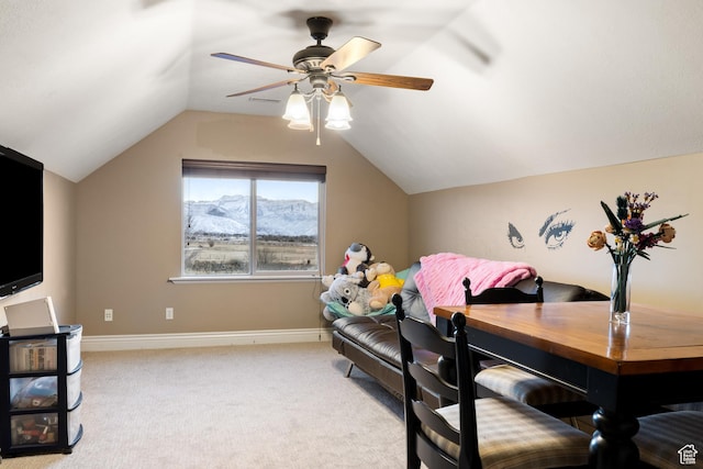 1865 S 3350 E, Heber City, UT 84032 - bedroom with carpet flooring, vaulted ceiling, ceiling fan, and a mountain view