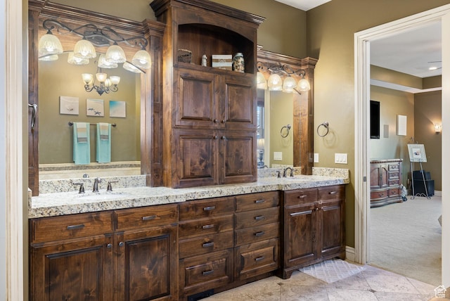 1865 S 3350 E, Heber City, UT 84032 - bathroom featuring double vanity, a chandelier, and tile patterned floors