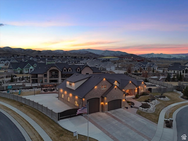 14738 S Currant Creek Cir W, Bluffdale, UT 84065 - view of front of house featuring a residential view, a mountain view, driveway, and a garage