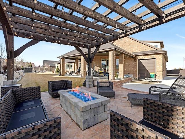 14738 S Currant Creek Cir W, Bluffdale, UT 84065 - view of patio / terrace featuring an outdoor living space with a fire pit