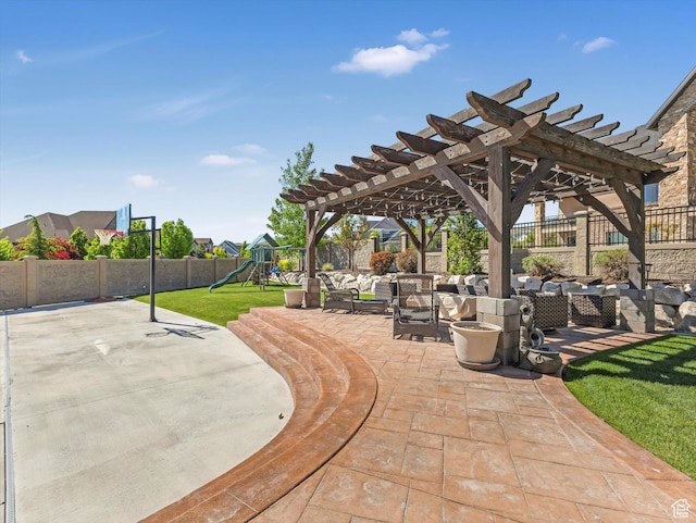 14738 S Currant Creek Cir W, Bluffdale, UT 84065 - view of patio featuring a pergola and an outdoor living space