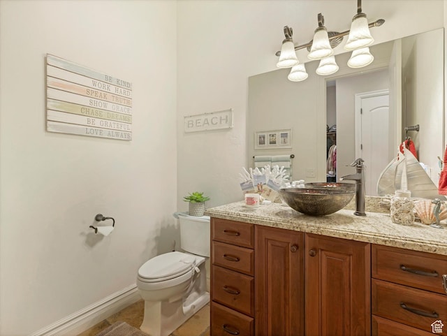 14738 S Currant Creek Cir W, Bluffdale, UT 84065 - half bath featuring vanity, toilet, baseboards, and a chandelier