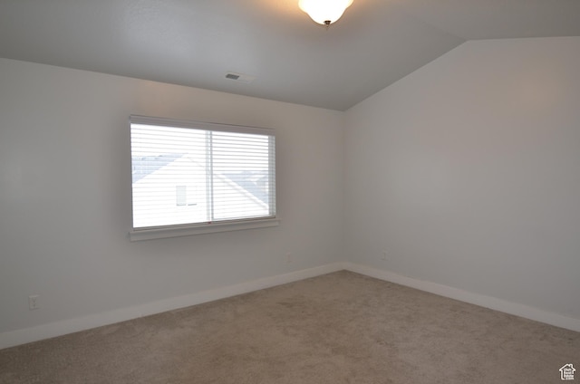 5289 W Van Dyne Ln, Herriman, UT 84096 - unfurnished room with lofted ceiling, baseboards, visible vents, and carpet floors