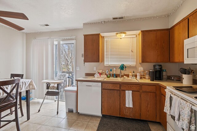 4443 S 1025 W, Riverdale, UT 84405 - kitchen with a sink, visible vents, white appliances, and brown cabinetry