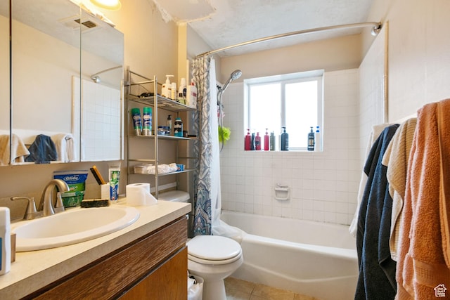 4443 S 1025 W, Riverdale, UT 84405 - full bathroom with vanity, shower / tub combo with curtain, toilet, and tile patterned flooring