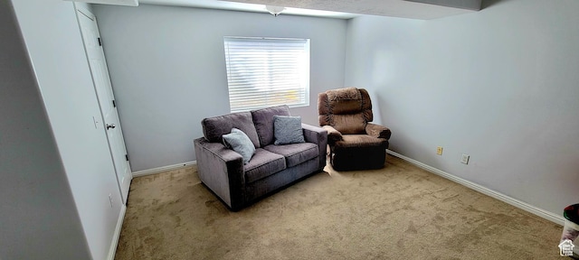 sitting room featuring carpet and baseboards