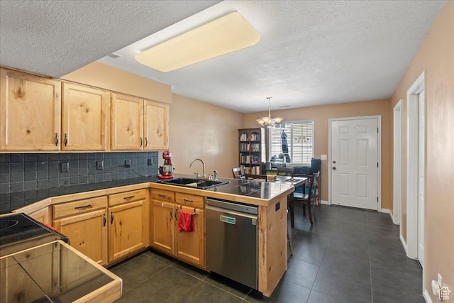 1322 E 6175 S, South Ogden, UT 84405 - kitchen featuring light brown cabinets, a peninsula, a sink, dishwasher, and tasteful backsplash
