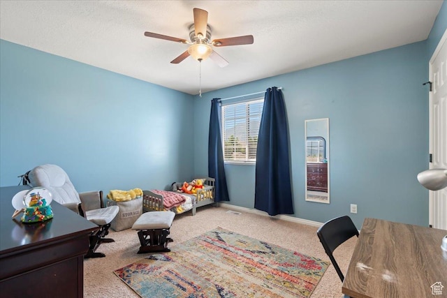 1322 E 6175 S, South Ogden, UT 84405 - carpeted bedroom featuring baseboards, a textured ceiling, and ceiling fan