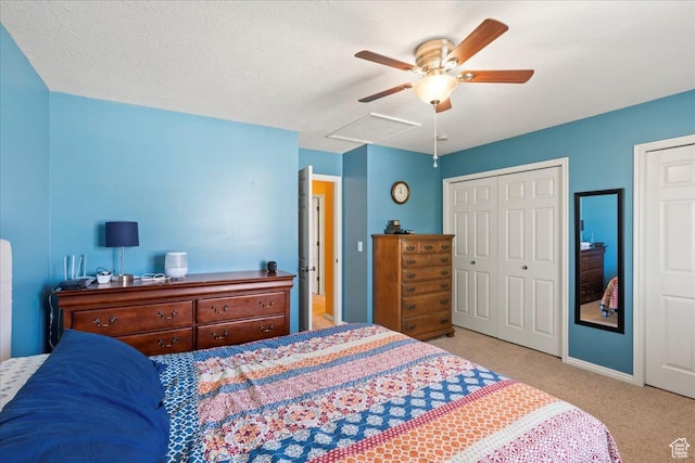 1322 E 6175 S, South Ogden, UT 84405 - bedroom featuring two closets, a textured ceiling, carpet flooring, attic access, and ceiling fan