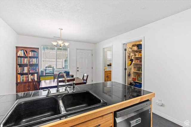 1322 E 6175 S, South Ogden, UT 84405 - kitchen featuring stainless steel dishwasher, tile countertops, a chandelier, a desk, and pendant lighting
