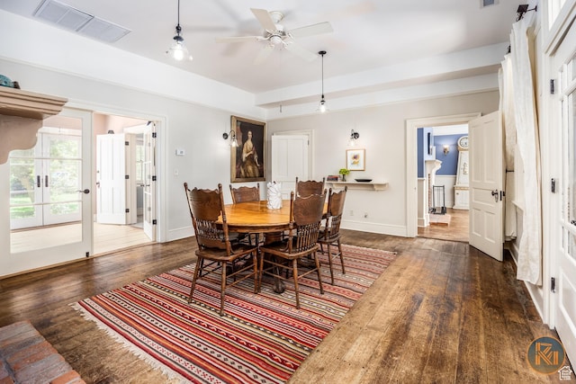 197 N 200 W, Kanab, UT 84741 - dining room with ceiling fan, visible vents, baseboards, and hardwood / wood-style floors